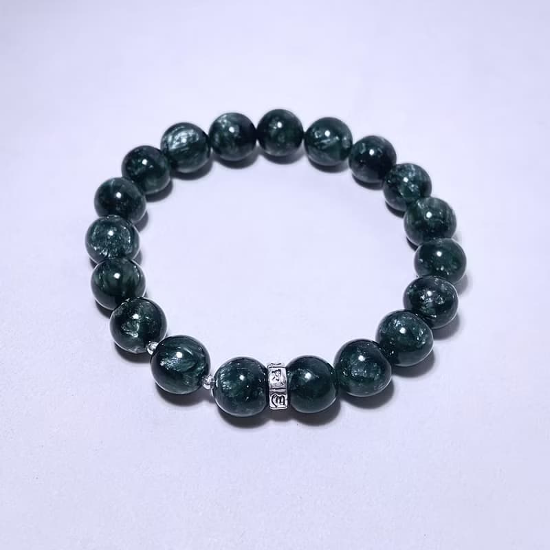 天然礦石 綠龍晶 9.5 mm 925純銀 手鍊