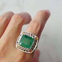 Natural Emerald 10 Cts Ring Sterling Silver 925 With Whitegold Plated 8.5 US.