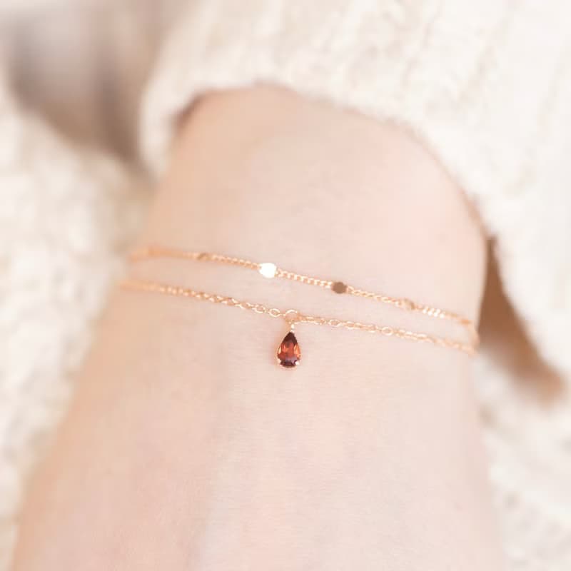 石榴石925純銀水滴寶石雙層手鍊