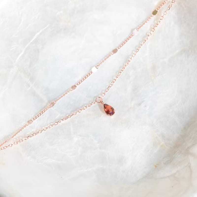 石榴石925純銀水滴寶石雙層手鍊