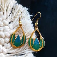 Vintage Jewelry 西洋古董飾品 景泰藍 花瓣綠 耳勾 針式耳環