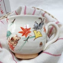 京燒立體馬克杯 - 秋與貓(銀杏紅葉)