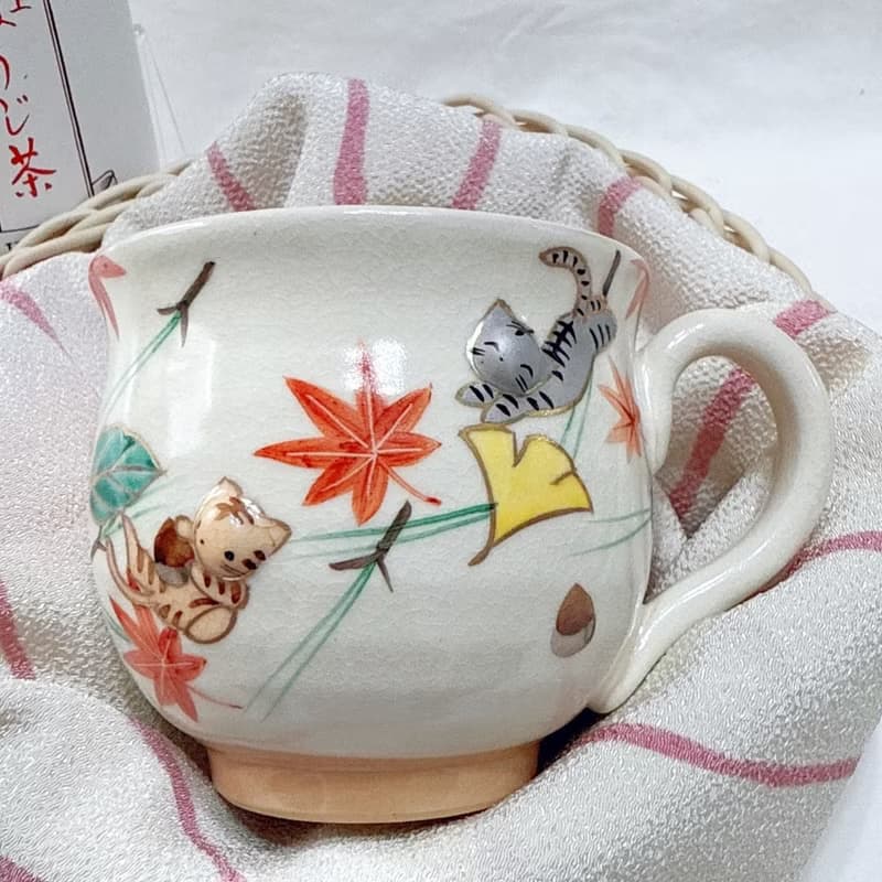 京燒立體馬克杯 - 秋與貓(銀杏紅葉)