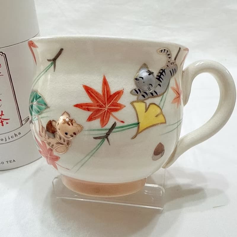 京燒立體馬克杯 - 秋與貓(銀杏紅葉)