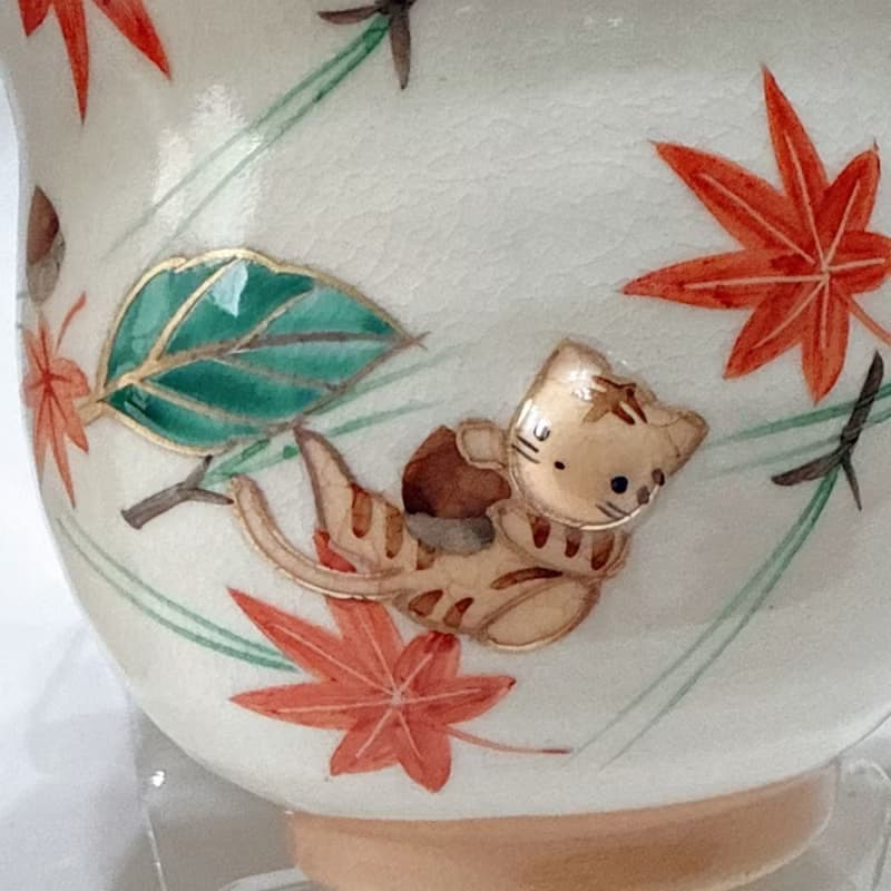 京燒立體馬克杯 - 秋與貓(銀杏紅葉)