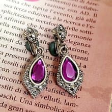vintage jewelry  神秘亮麗紫晶吊飾 夾式耳環