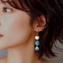 清涼藍白水引梅結與大理石風耳環