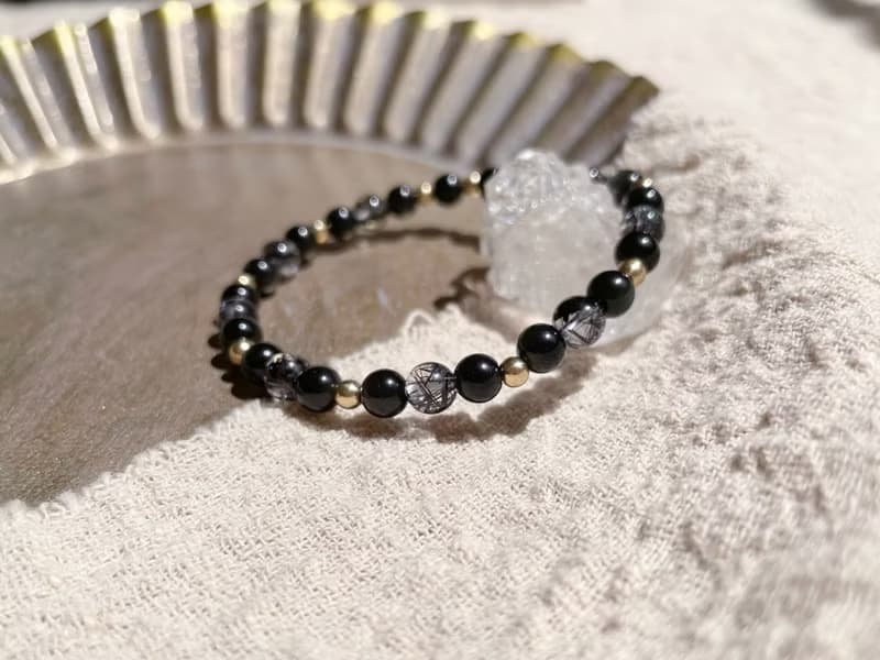 迷途之星 ∣ 淨透體黑髮晶 黑曜石 避邪 6mm手鍊