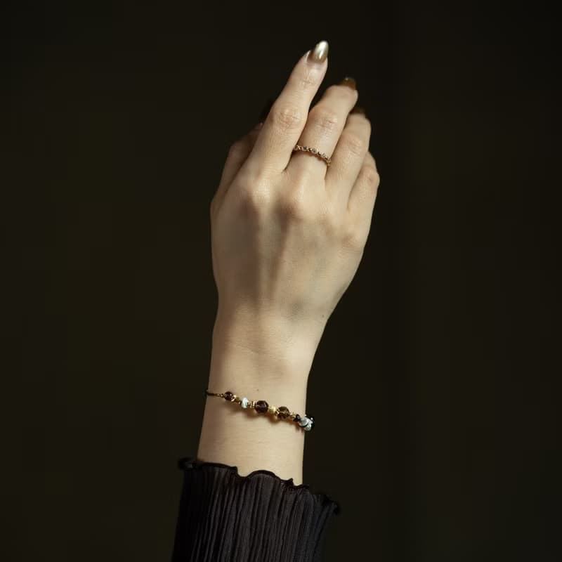 醇焠 l 茶晶珍珠沙弗萊手鍊 C1687