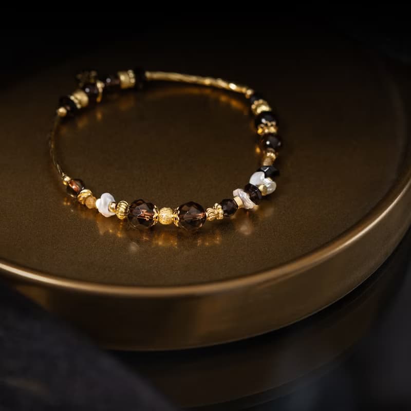 醇焠 l 茶晶珍珠沙弗萊手鍊 C1687