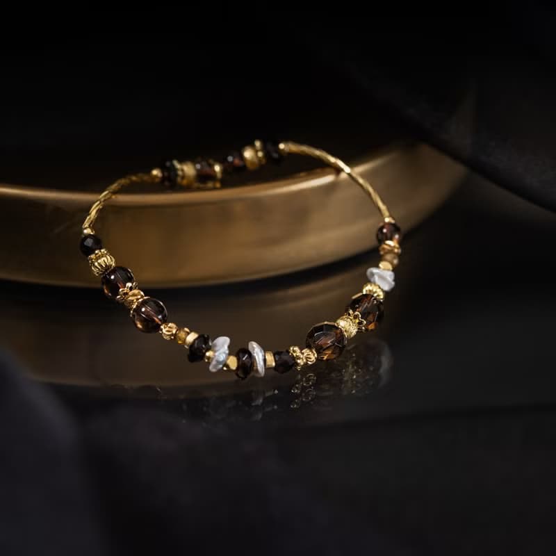 醇焠 l 茶晶珍珠沙弗萊手鍊 C1687