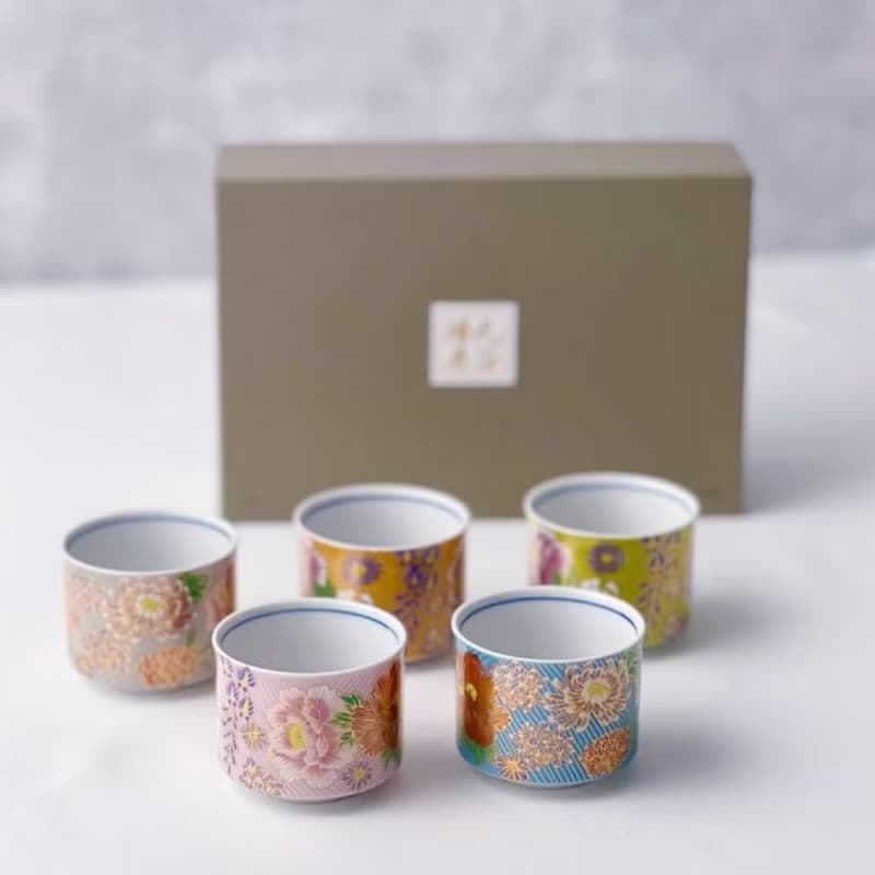 【結婚禮物】金花詰系列 茶杯5入組合 /九谷晴