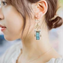 葉片垂墜民族風耳環 幾何刺繡織帶手作款