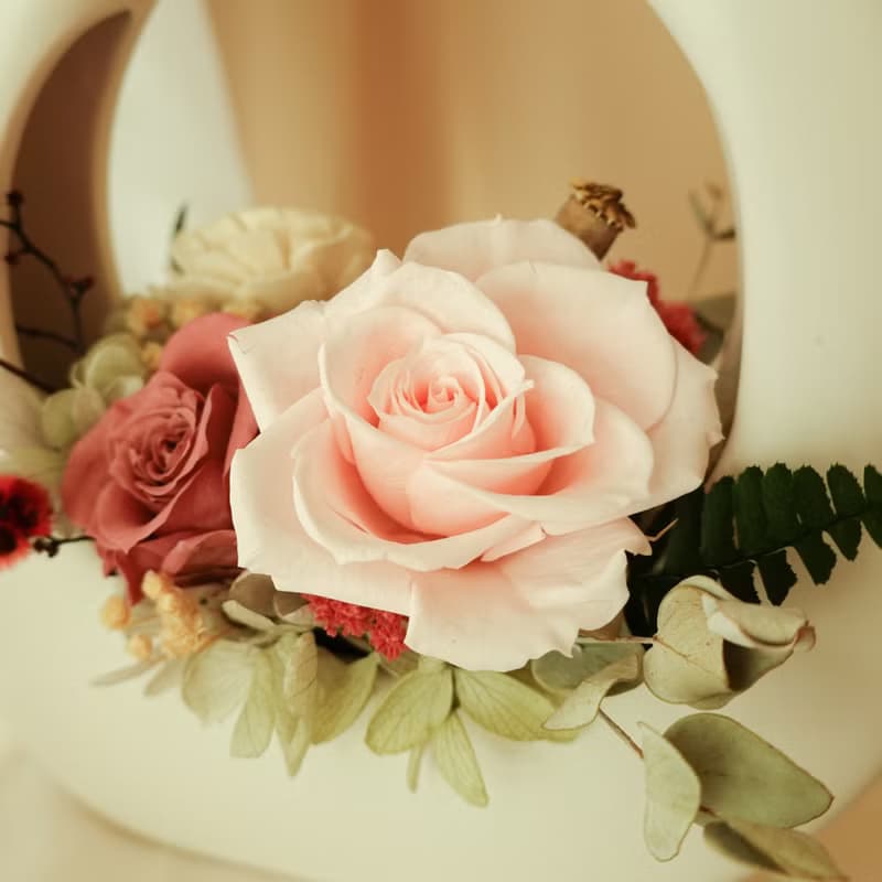 永生花特色O型小提籃-新娘粉