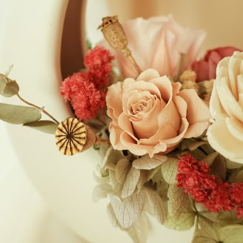 永生花特色O型小提籃-新娘粉