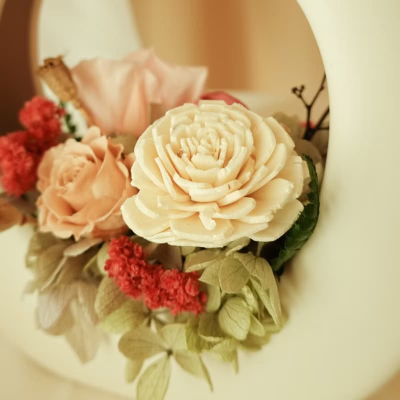 永生花特色O型小提籃-新娘粉