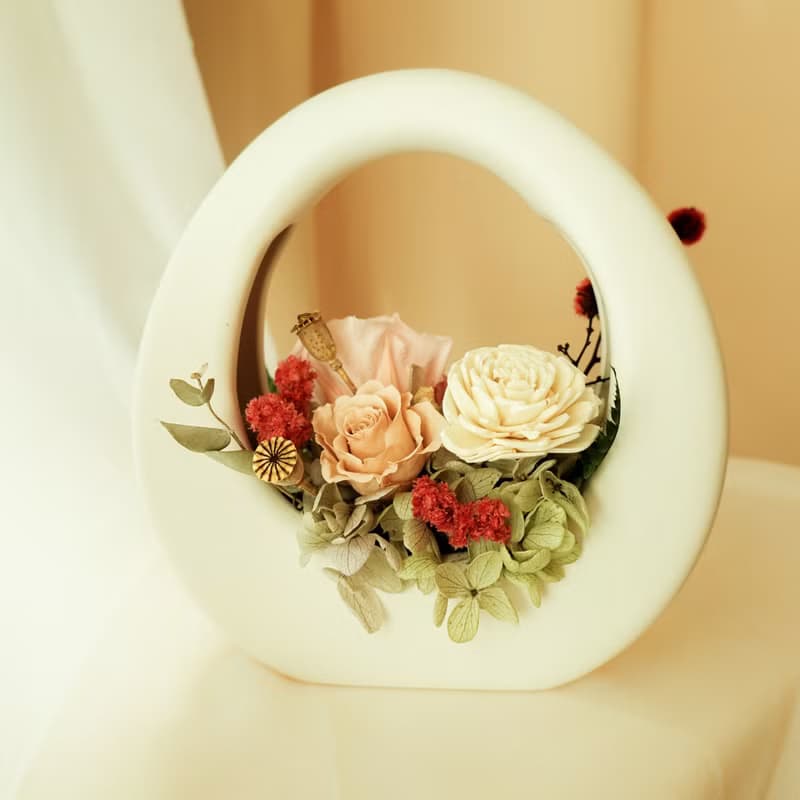 永生花特色O型小提籃-新娘粉
