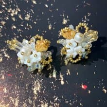 串珠花叢耳釘 原創手作耳飾 串珠花朵耳環