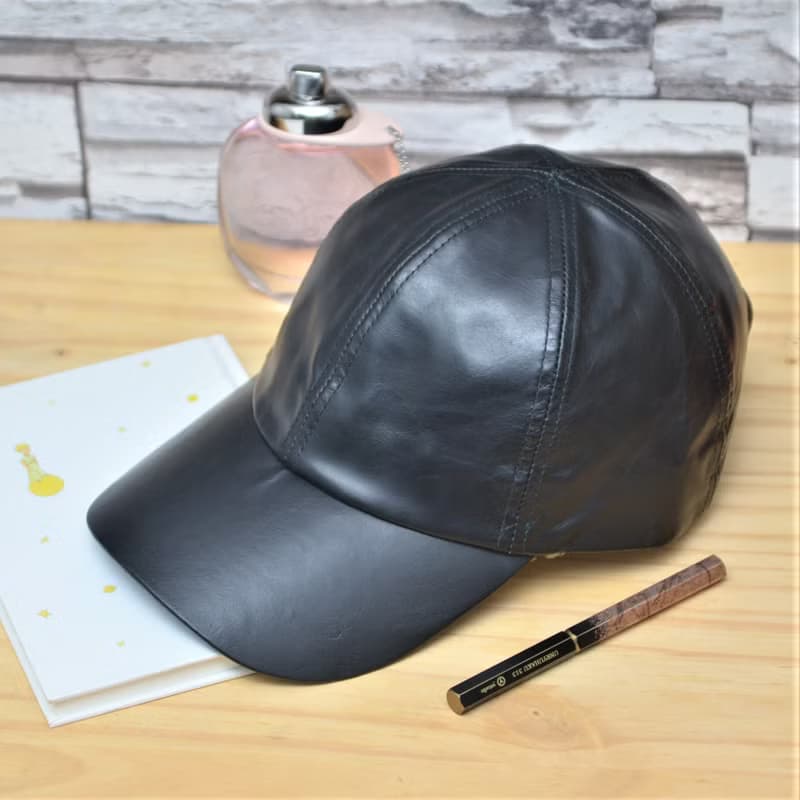 MAJORLIN 棒球帽 油蠟牛皮革 頭層皮 真皮帽子 黑色 老帽