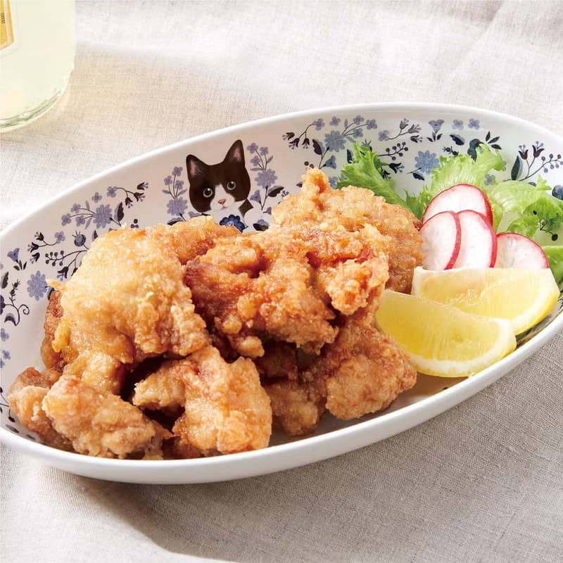 【貓部】花與小貓系列 - 青色系橢圓形深盤 送禮