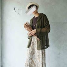 尋寶古著-咖啡拿鐵佩斯利變形蟲印花飄逸針織長裙