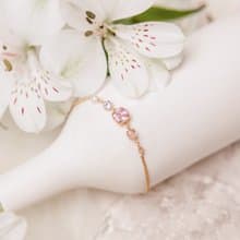 桃花 x 草莓晶 珍珠 鋯石 黃銅鍍18K金【莉莉安 • 破曉】手鍊