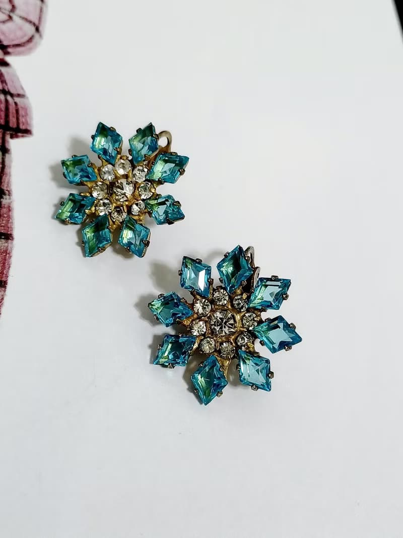 vintage jewelry  古董冰晶萊茵 夾式耳環