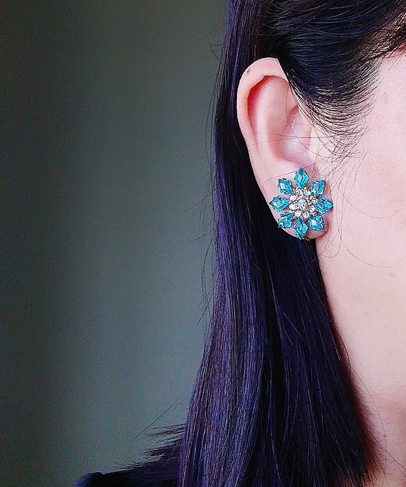 vintage jewelry  古董冰晶萊茵 夾式耳環