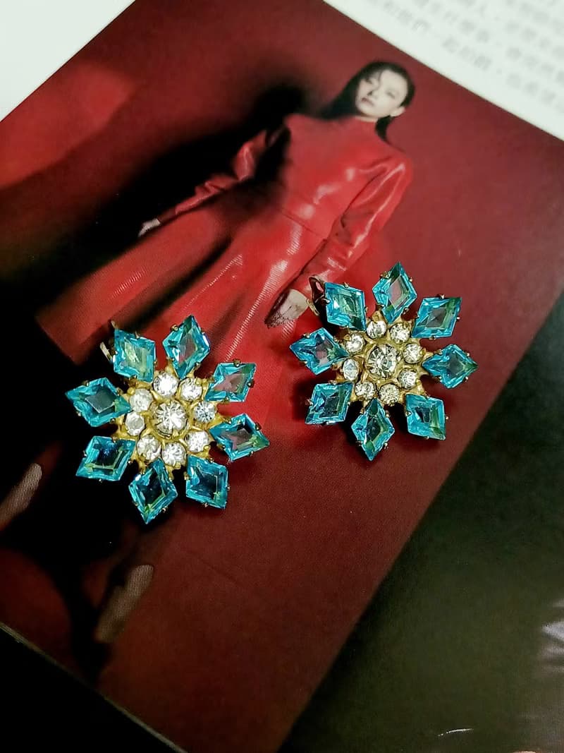 vintage jewelry  古董冰晶萊茵 夾式耳環