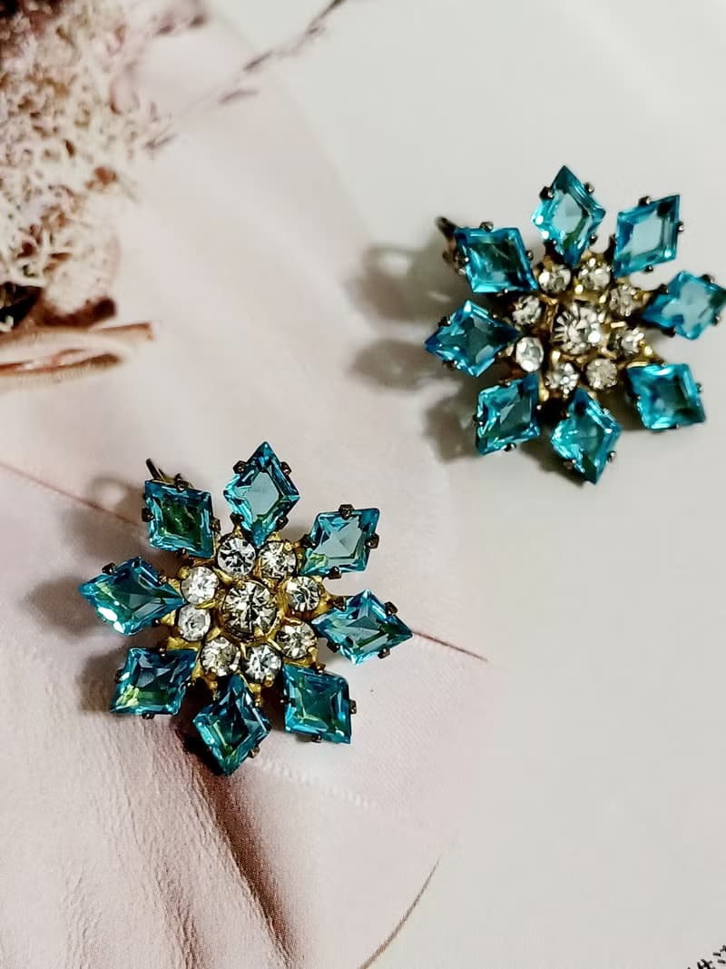 vintage jewelry  古董冰晶萊茵 夾式耳環