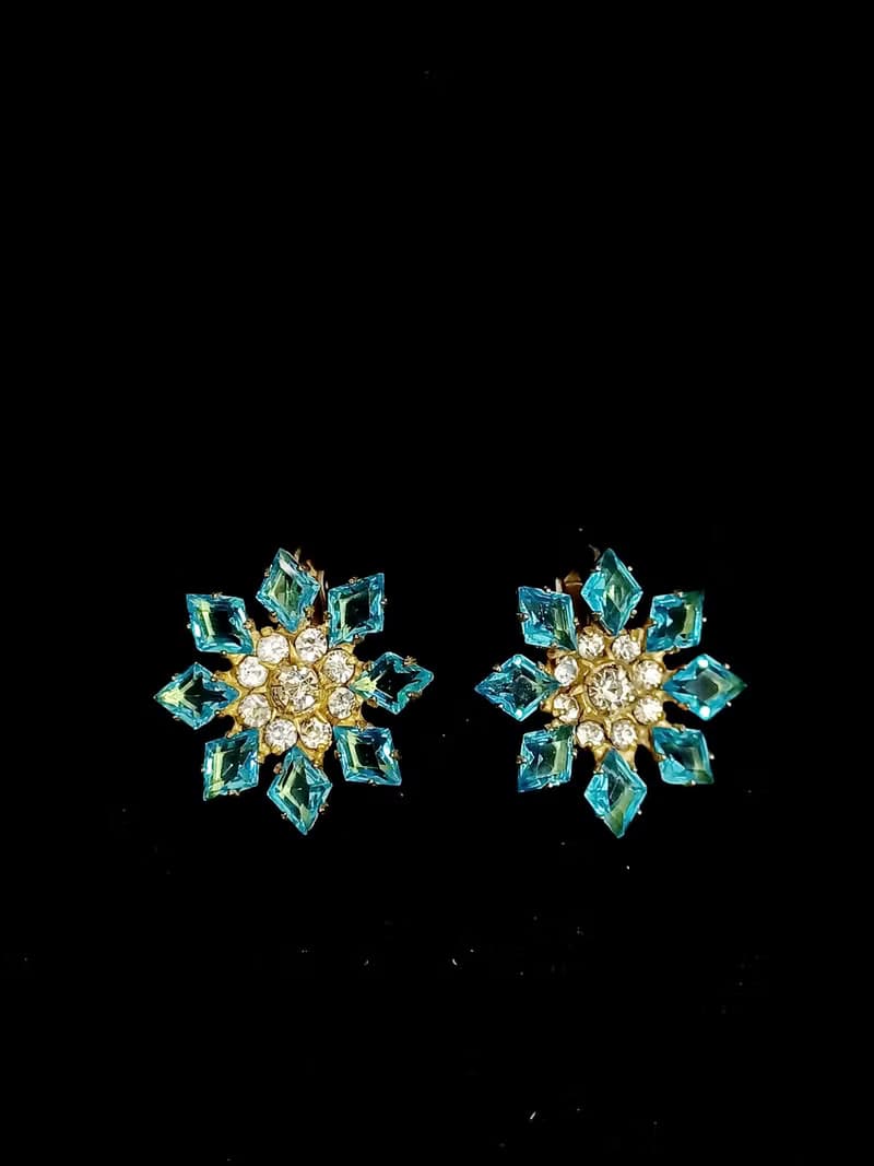 vintage jewelry  古董冰晶萊茵 夾式耳環