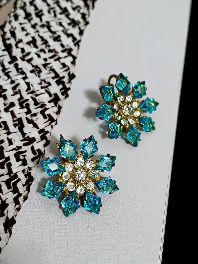 vintage jewelry  古董冰晶萊茵 夾式耳環