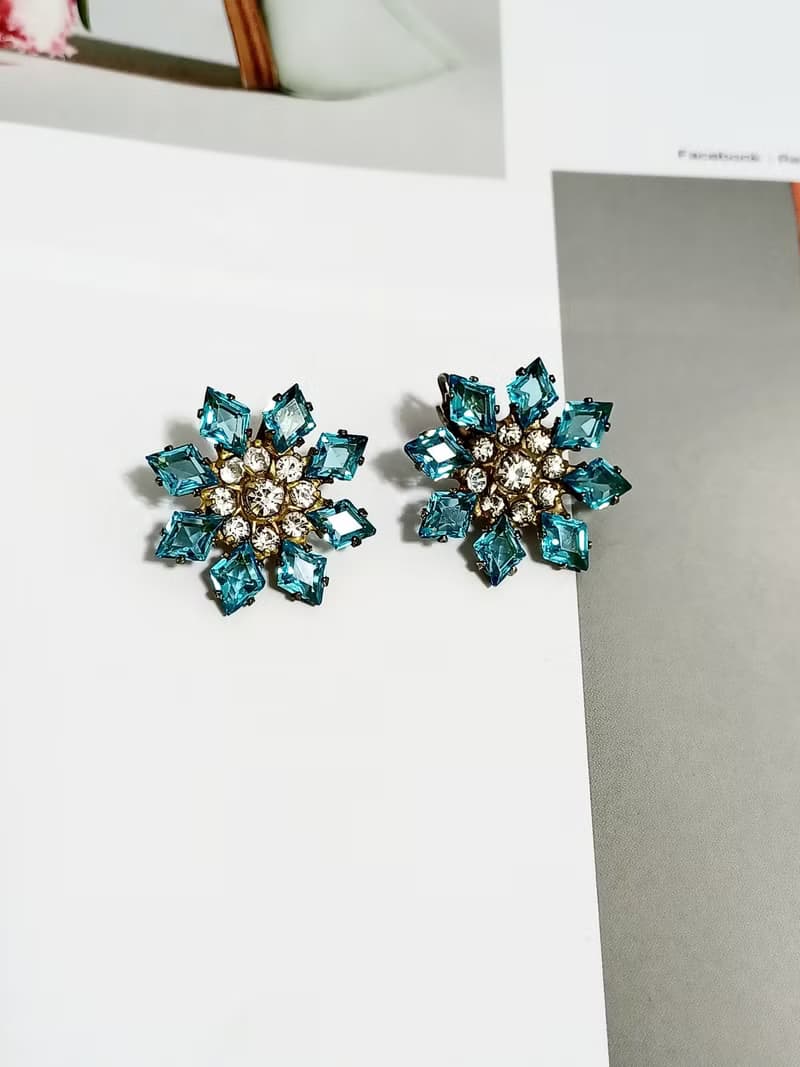 vintage jewelry  古董冰晶萊茵 夾式耳環