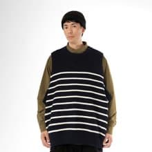Wool-blend dropped knit vest 羊毛混紡針織背心 藏青色/灰色