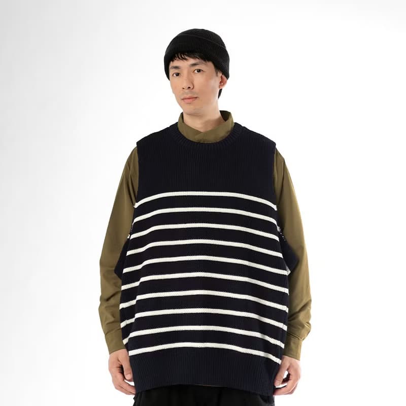 Wool-blend dropped knit vest 羊毛混紡針織背心 藏青色/灰色