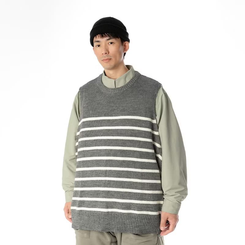 Wool-blend dropped knit vest 羊毛混紡針織背心 藏青色/灰色