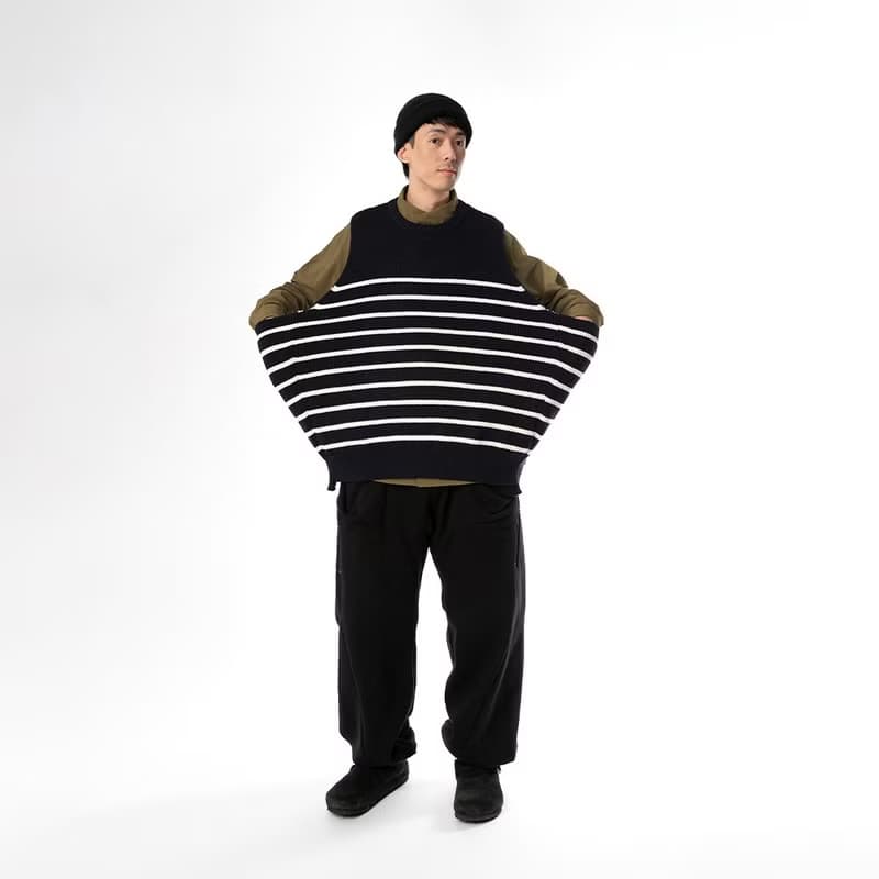 Wool-blend dropped knit vest 羊毛混紡針織背心 藏青色/灰色