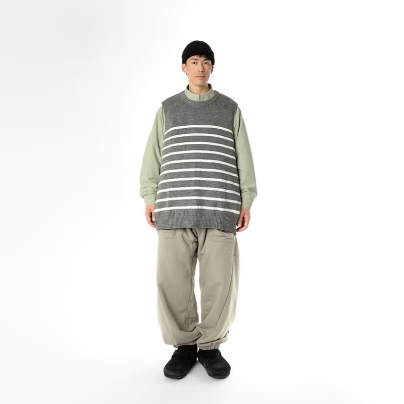 Wool-blend dropped knit vest 羊毛混紡針織背心 藏青色/灰色