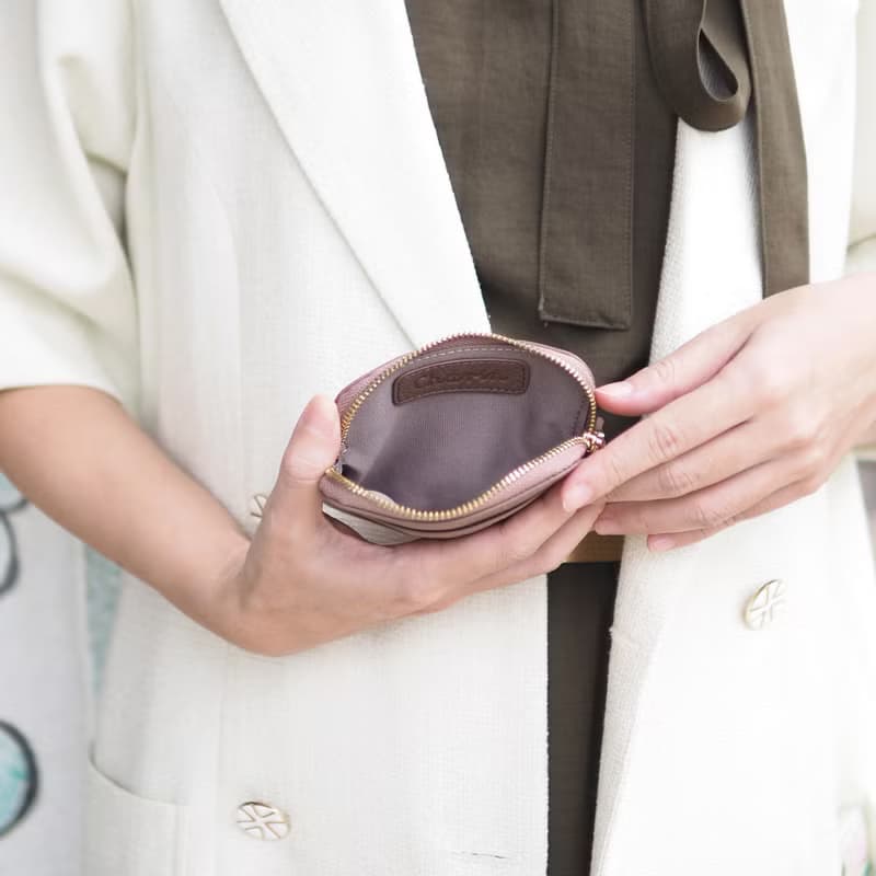 Gigi 真牛皮 拉鍊迷你錢包 : 磚色