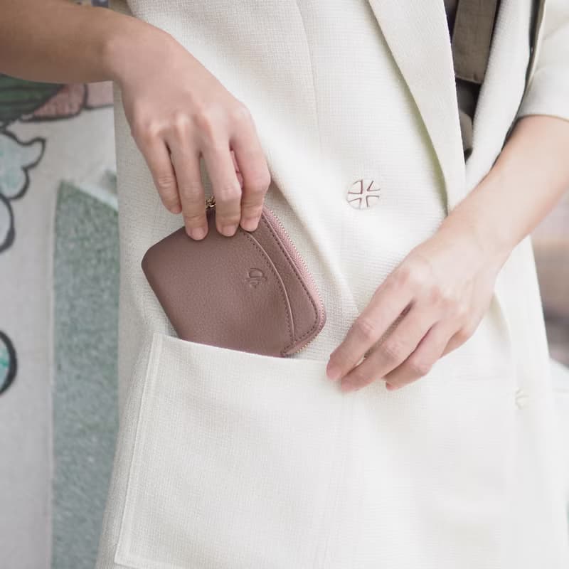 Gigi 真牛皮 拉鍊迷你錢包 : 磚色