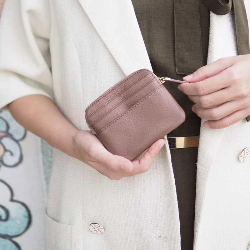 Gigi 真牛皮 拉鍊迷你錢包 : 磚色