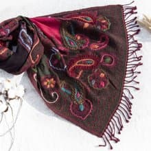 羊絨毯刺繡羊毛披肩/針織圍巾/刺繡圍巾/羊絨披巾/喀什米爾Cashmere 聖誕禮物 情人節禮物 交換禮物 生日禮物-花