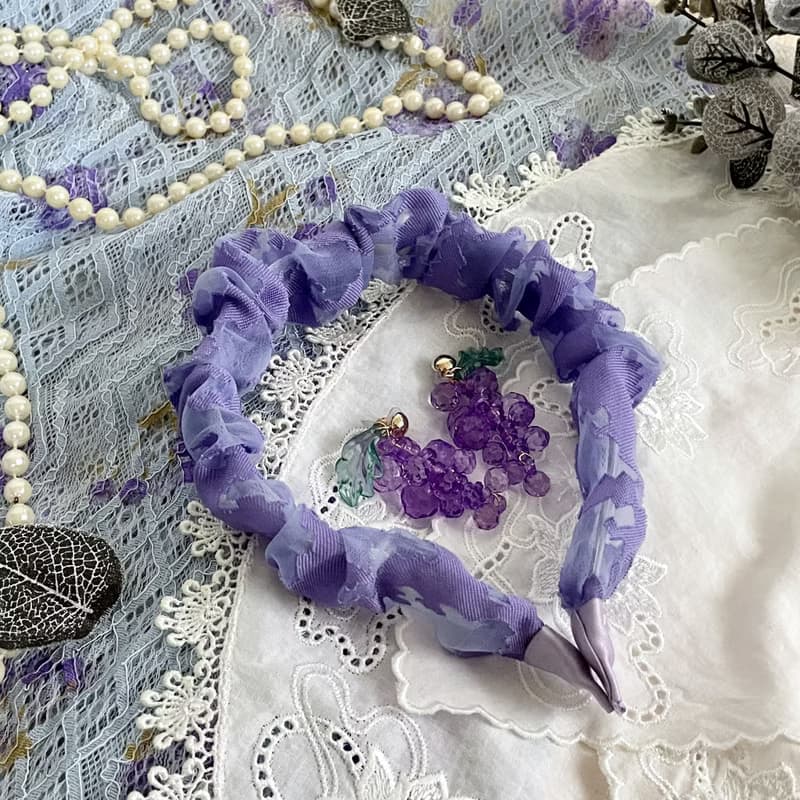 皺褶綴飾髮箍/ 耳環頭箍 透紗 細版 細邊 新娘頭飾 髮窟 髮飾