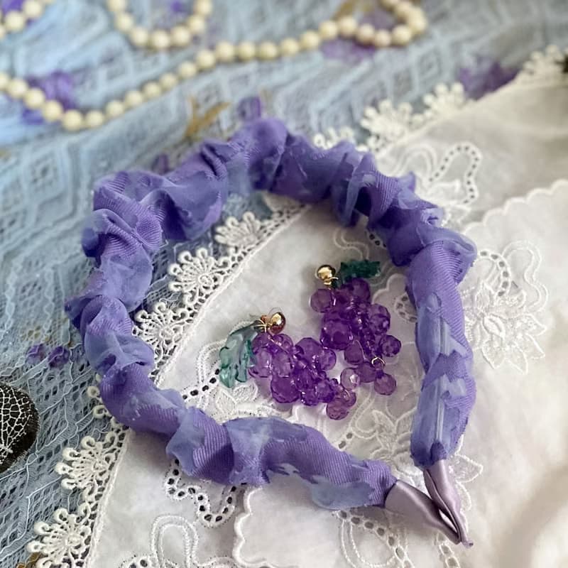 皺褶綴飾髮箍/ 耳環頭箍 透紗 細版 細邊 新娘頭飾 髮窟 髮飾