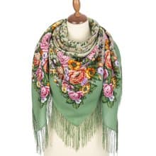 Pavlovo Posad Russian Shawl 100% Wool Scarf 125x125 cm Wrap Silk Fringe 1818-9