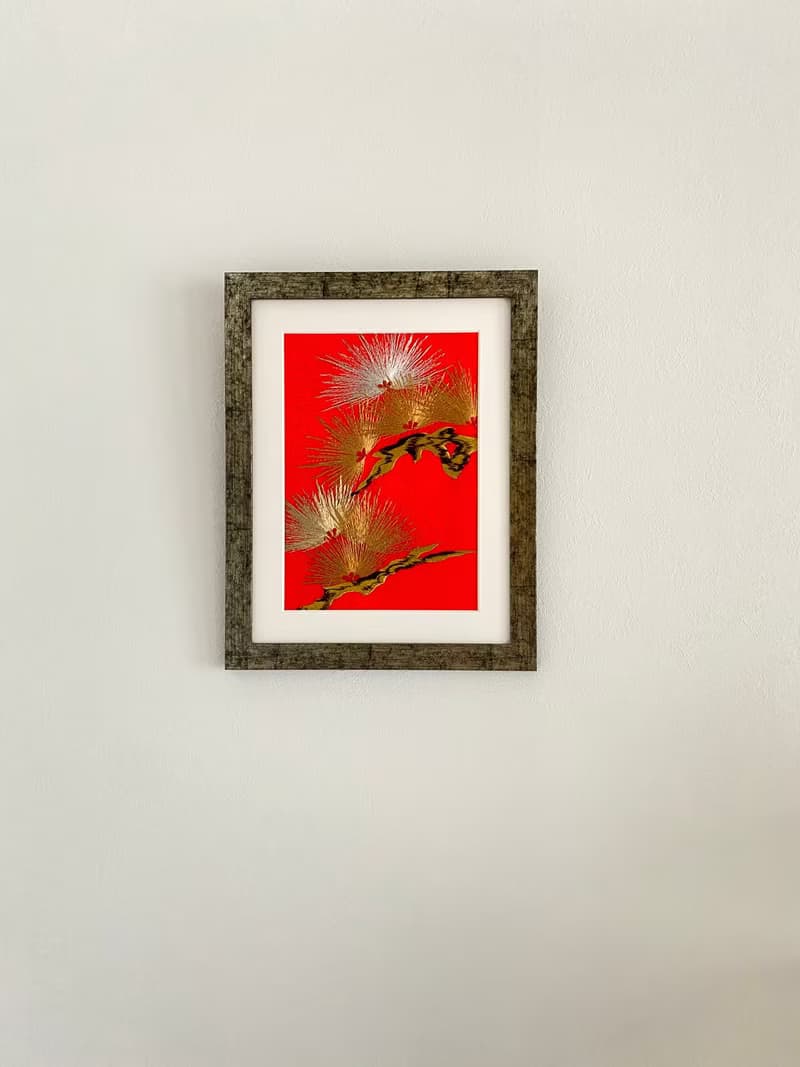 色打掛からつくるアートパネル　vintage fabric 和モダン 和風インテリア 松 プレゼント 結婚祝 新築祝 長寿祝 縁起物 額装インテリア　055