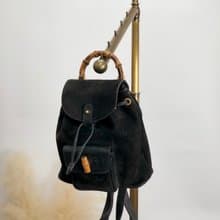 【 日本直送　名牌中古包 】GUCCI グッチ バックパック ブラック バンブー スエード 00319560030 vintage ヴィンテージ sb5ikr
