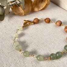 檀木 和田玉 白蝶貝 紅紋石 || 14KGF注金手鍊 鈦鋼心心扣