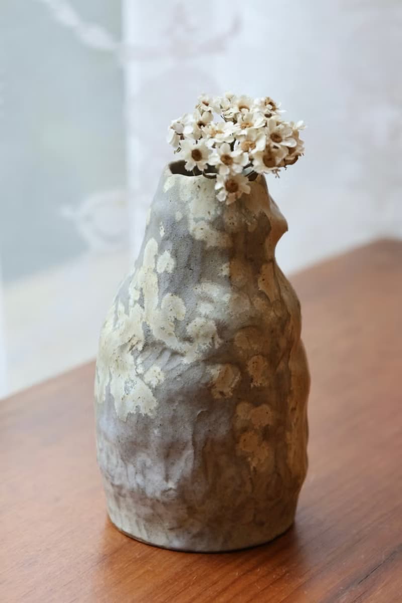 【喬遷禮物】加拿大進口陶土米綠點點手捏侘寂乾花器藝術雕塑擺件