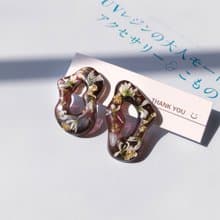 【茜作】乾燥花手工定制 耳釘 耳環 耳夾 耳針 咖色 流水形 設計